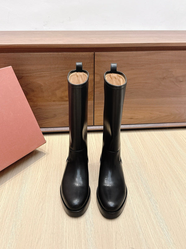 LP Mid-Calf Boots 20mm Black Cowhide Sheepskin 447745