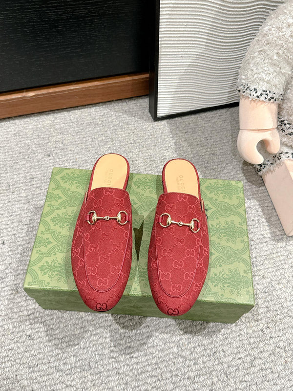 Horsebit Mule Red Canvas