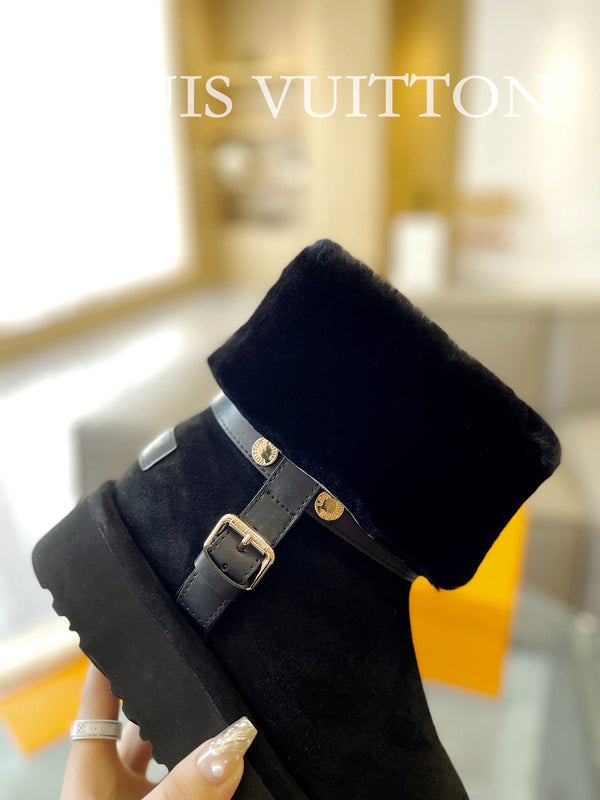 Stivaletto con plateau LV Aspen in pelle scamosciata nera