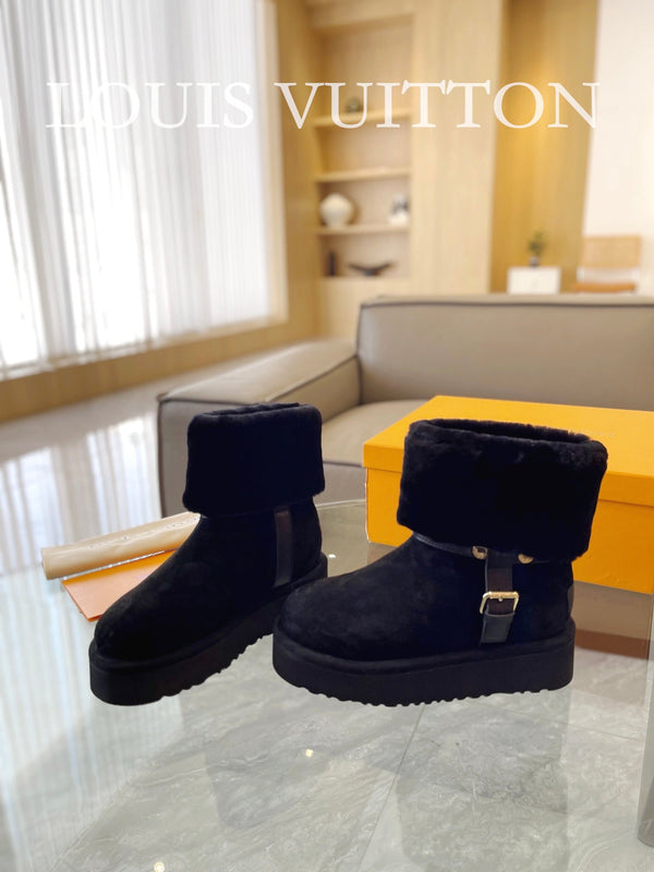 Stivaletto con plateau LV Aspen in pelle scamosciata nera