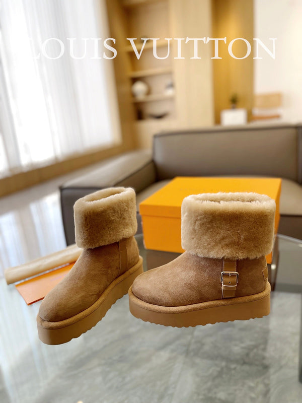 Stivaletto con plateau LV Aspen in pelle scamosciata beige