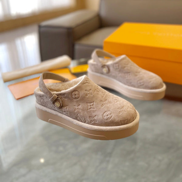 LV Aspen Platform Clog Beige Monogram Suede
