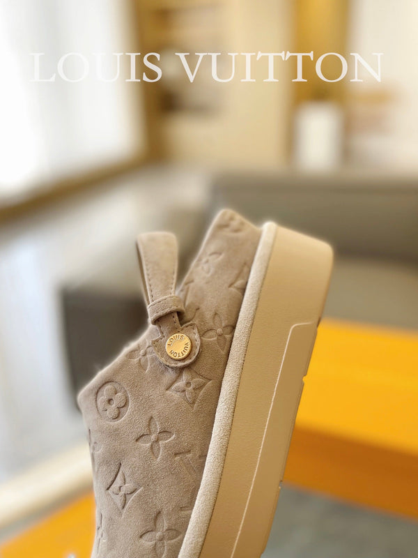 LV Aspen Platform Clog Beige Monogram Suede