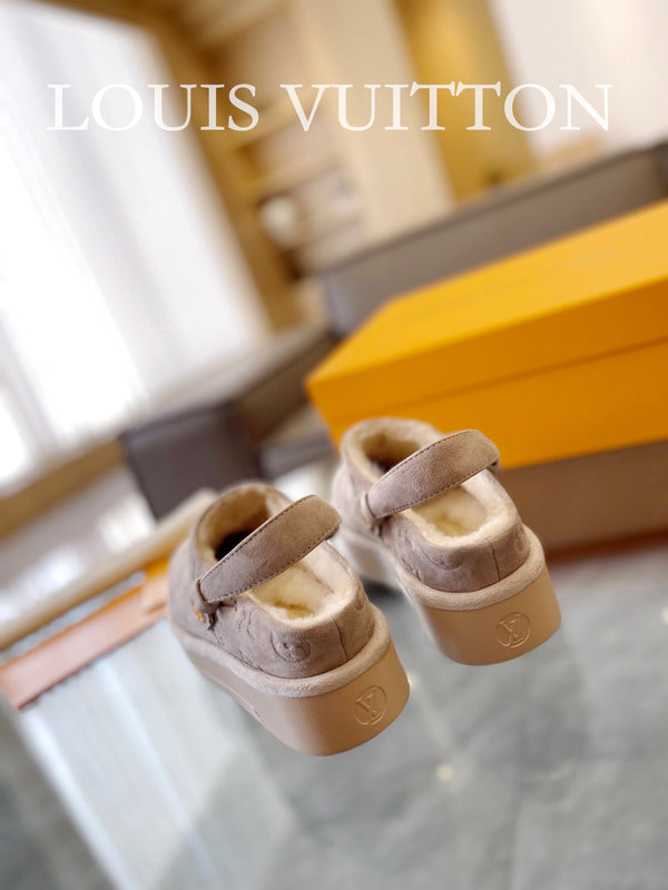 LV Aspen Platform Clog Beige Monogram Suede