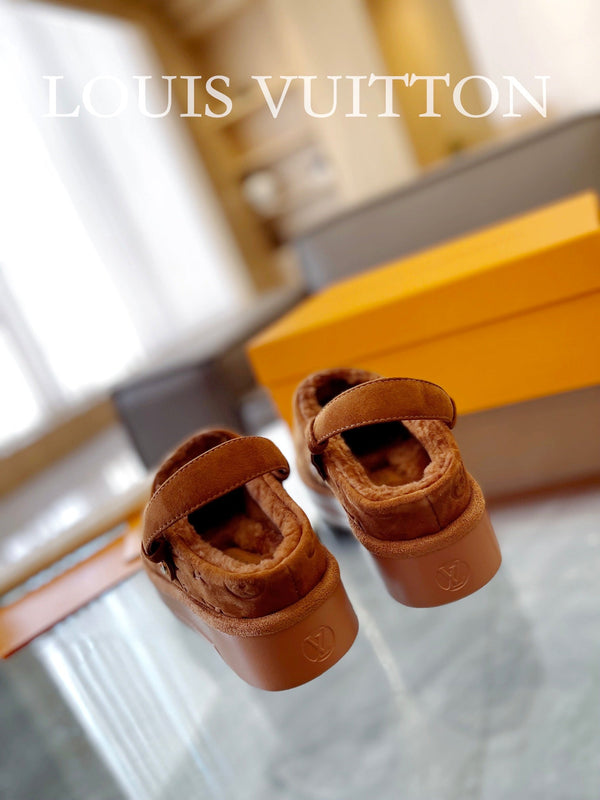 LV Aspen Platform Clog Orange Brown Monogram Suede