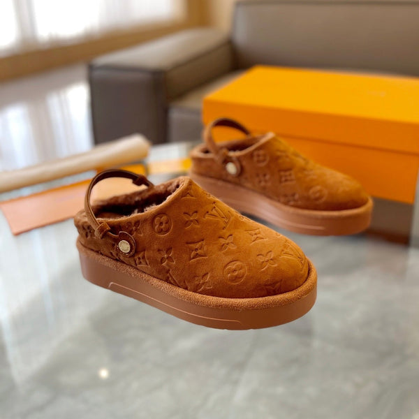 LV Aspen Platform Clog Orange Brown Monogram Suede