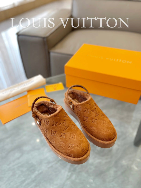 LV Aspen Platform Clog Orange Brown Monogram Suede