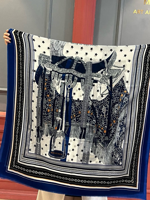 Selle De Dignitaire Bandana Shawl 200 CM In Blue Colorful Cashmere 265334