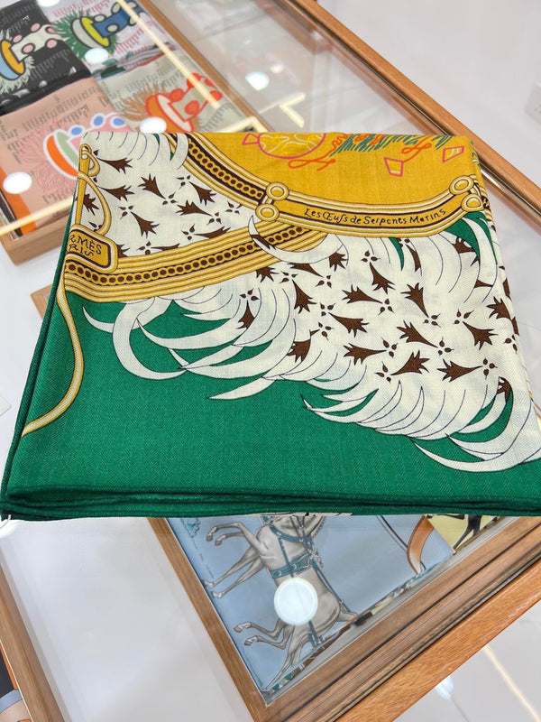 Legende Brodee Scarf 140 CM In Green Colorful Cashmere And Silk 276518