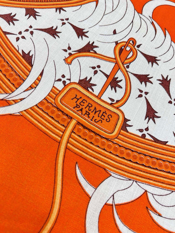 Legende Brodee Scarf 140 CM In Orange Colorful Cashmere And Silk 276519