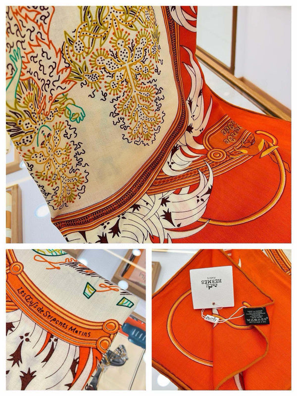 Legende Brodee Scarf 140 CM In Orange Colorful Cashmere And Silk 276519