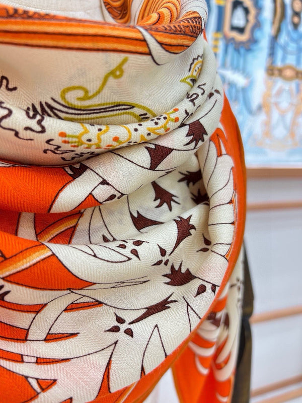 Legende Brodee Scarf 140 CM In Orange Colorful Cashmere And Silk 276519