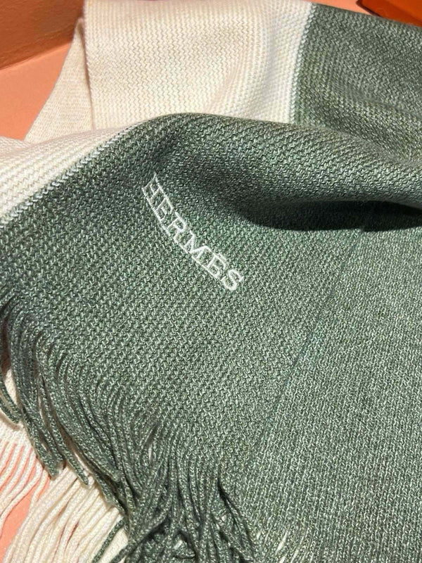 HIGH-END SCARF 180 IN MOSS GREEN MIX BEIGE CASHMERE