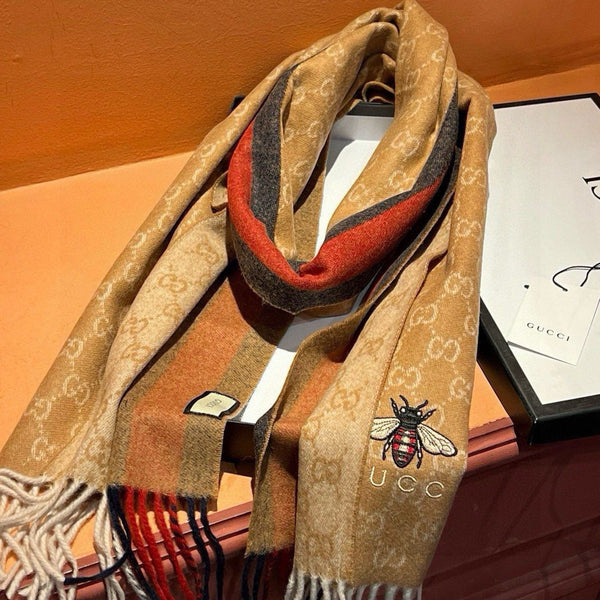 SCIARPA 180 CM IN CASHMERE MARRONE RAME CON MOTIVO API 396474