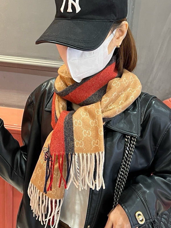 SCIARPA 180 CM IN CASHMERE MARRONE RAME CON MOTIVO API 396474