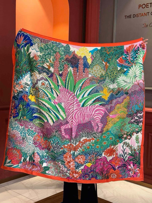 Mountain Zebra Scarf 185 CM Pink Colorful Silk 402277