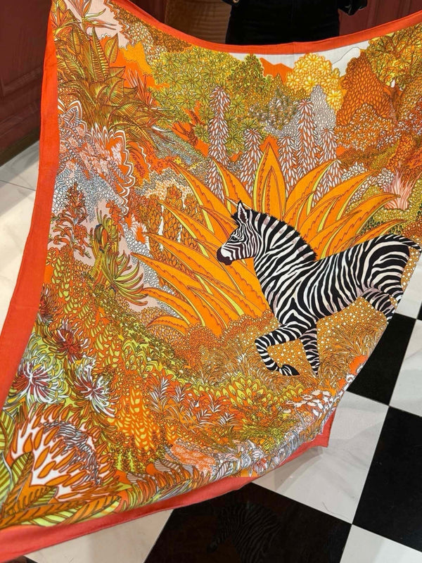 Mountain Zebra Scarf 185 CM Yellow Colorful Silk 402279