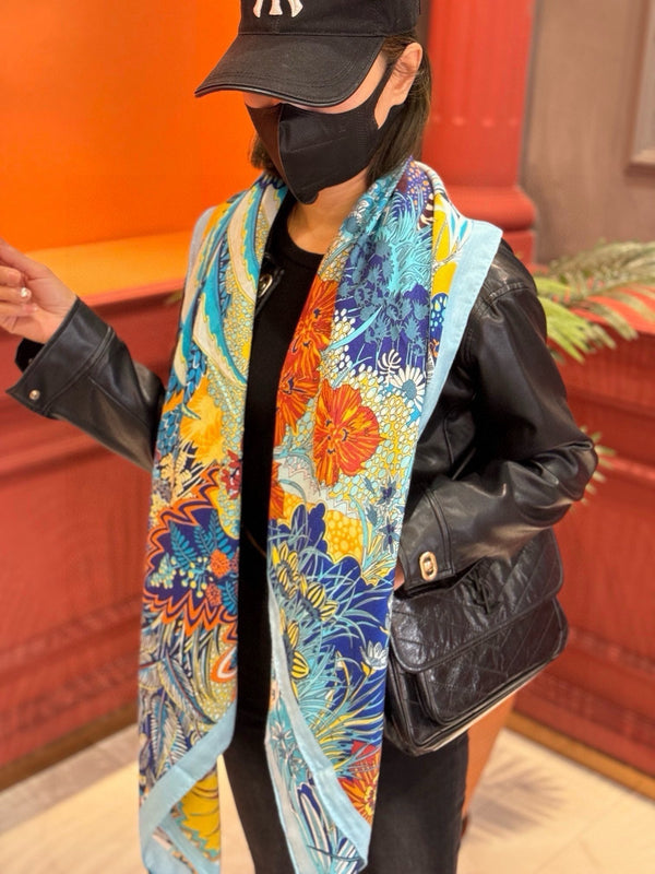 Mountain Zebra Scarf 185 CM Blue Colorful Silk 402280