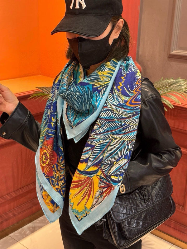 Mountain Zebra Scarf 185 CM Blue Colorful Silk 402280