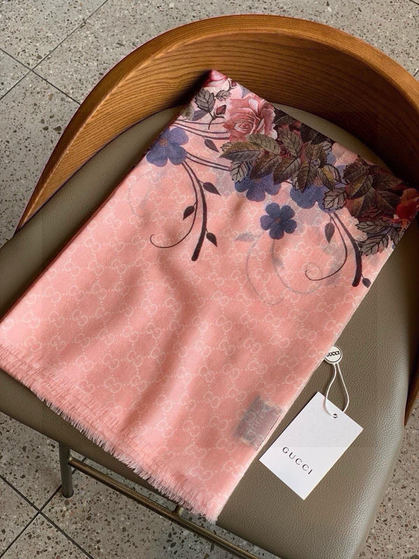 SCIARPA 200 CM IN CASHMERE ROSA CIPRIA CON FIORE COLORATO 405253