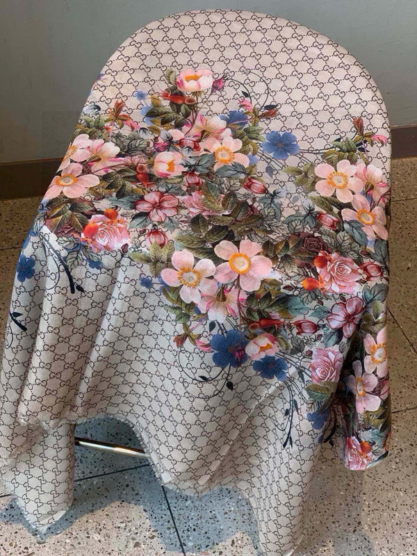 SCIARPA 200 CM IN CASHMERE MARRONE MEDIO CON FIORE COLORATO 405254