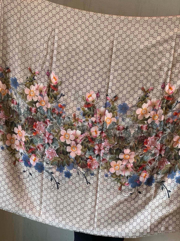 SCIARPA 200 CM IN CASHMERE MARRONE MEDIO CON FIORE COLORATO 405254