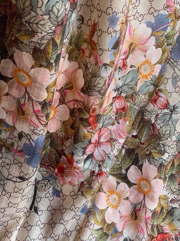 SCIARPA 200 CM IN CASHMERE MARRONE MEDIO CON FIORE COLORATO 405254