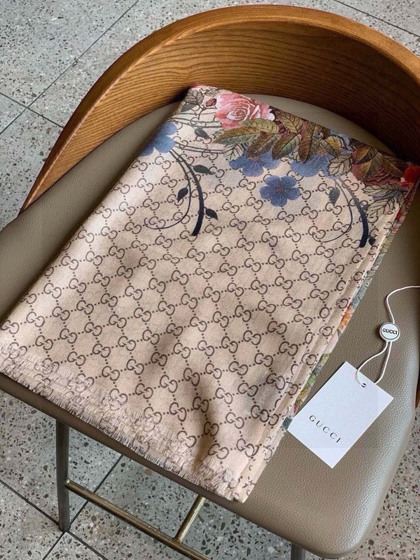 SCIARPA 200 CM IN CASHMERE MARRONE MEDIO CON FIORE COLORATO 405254