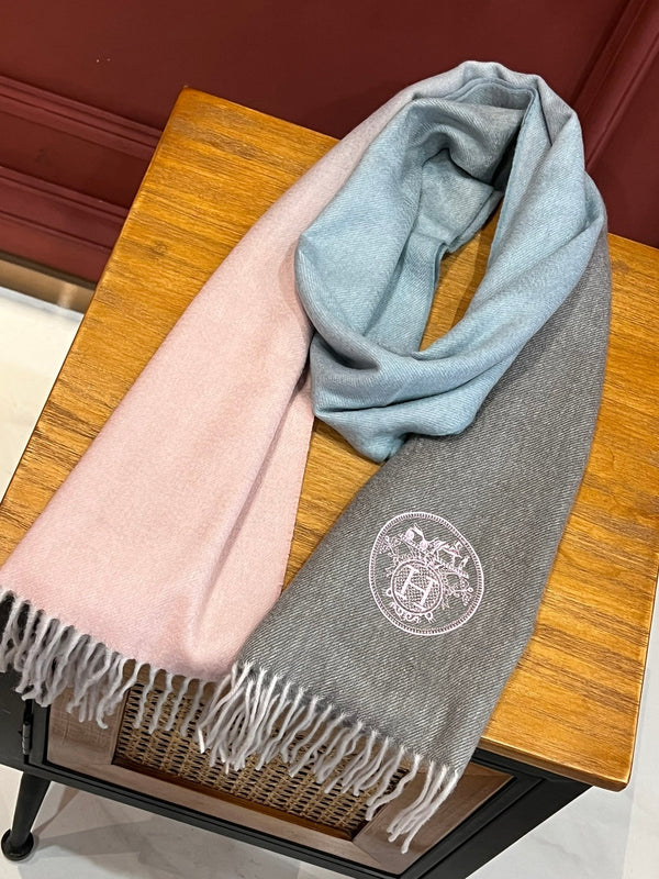 Scarf 190 CM In Grey Pink Mix Light Blue Cashmere