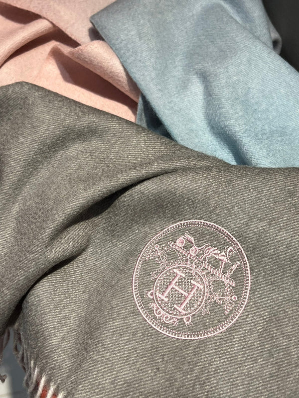 Scarf 190 CM In Grey Pink Mix Light Blue Cashmere