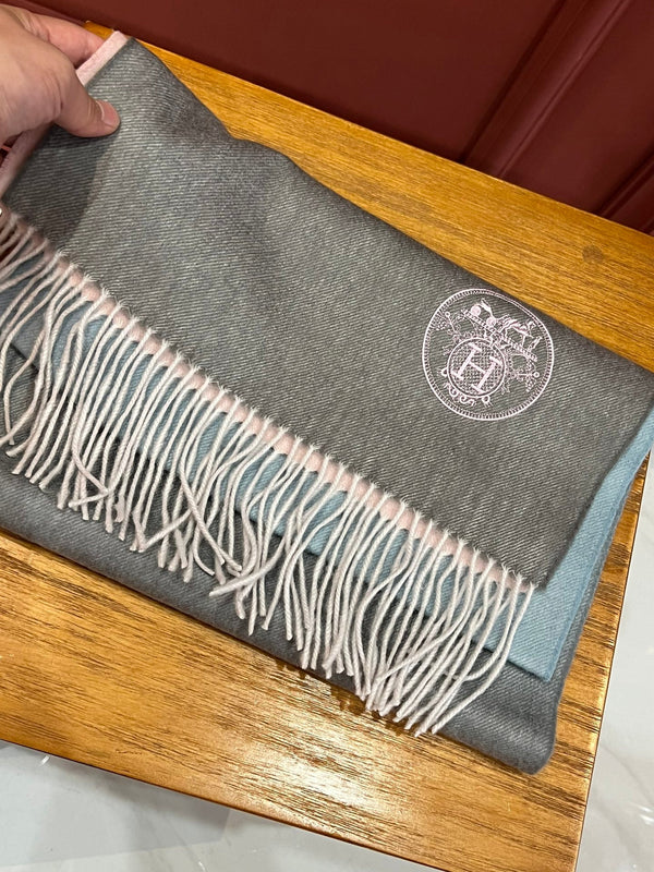 Scarf 190 CM In Grey Pink Mix Light Blue Cashmere