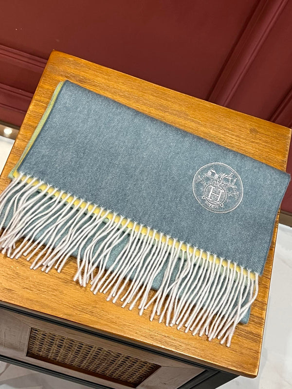 Scarf 190 CM In Blue Yellow Mix Jade Green Cashmere