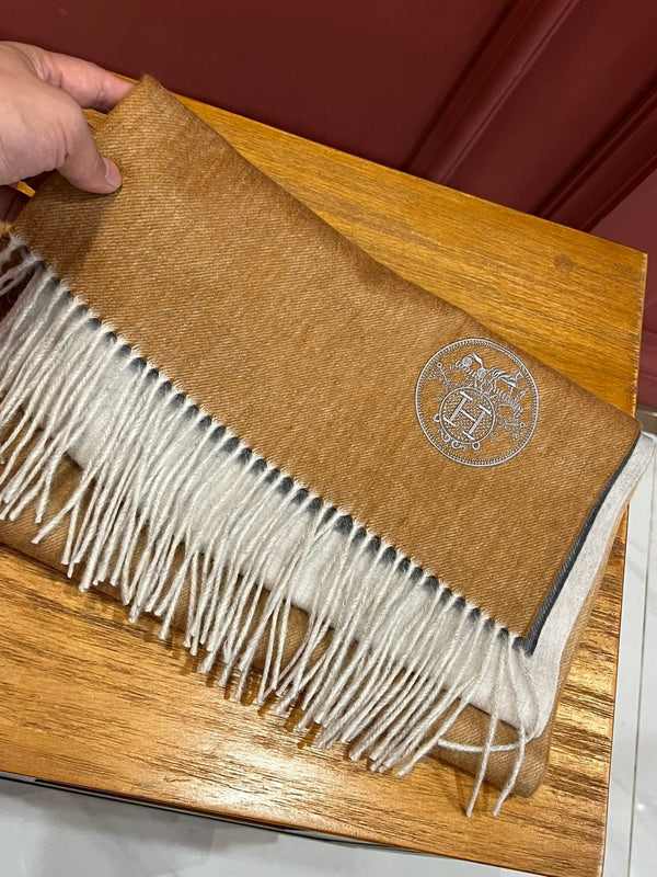 Scarf 190 CM In Dark Beige Mix Grey White Cashmere