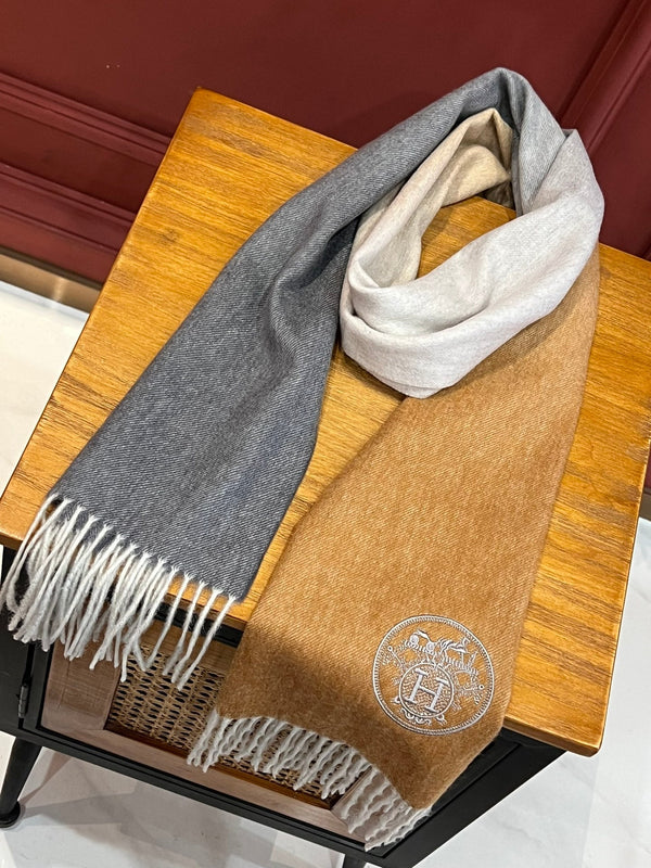 Scarf 190 CM In Dark Beige Mix Grey White Cashmere