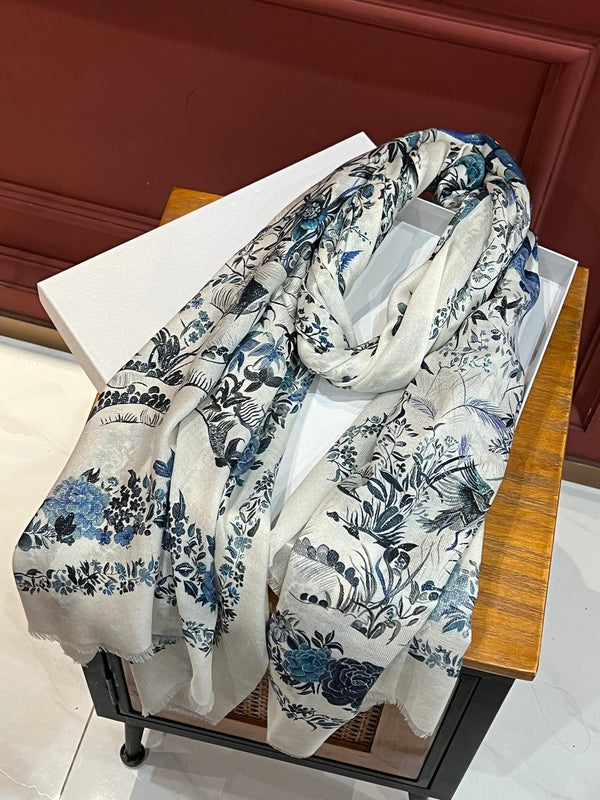 SCARF 200 CM IN WHITE MIX BLUE CASHMERE 413825