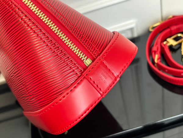 LV Alma BB Handbag Red Grained Cowhide