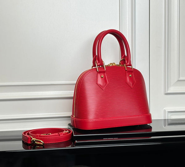 LV Alma BB Handbag Red Grained Cowhide