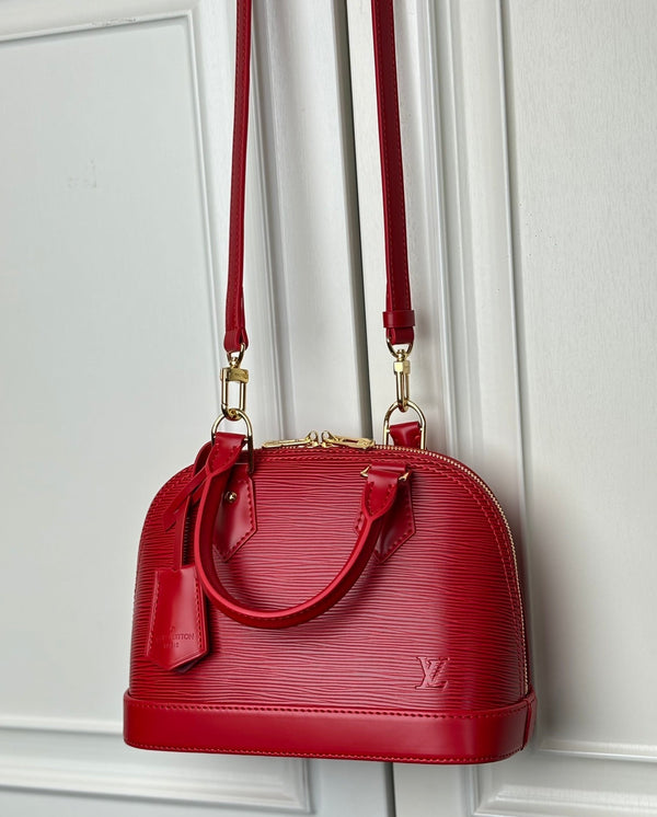 LV Alma BB Handbag Red Grained Cowhide
