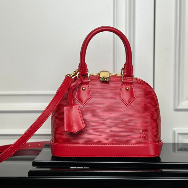 LV Alma BB Handbag Red Grained Cowhide