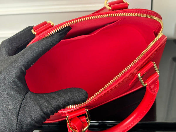 LV Alma BB Handbag Red Grained Cowhide