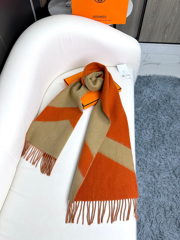 SCARF 190 CM IN RUST ORANGE MIX LIGHT YELLOW CASHMERE 370396