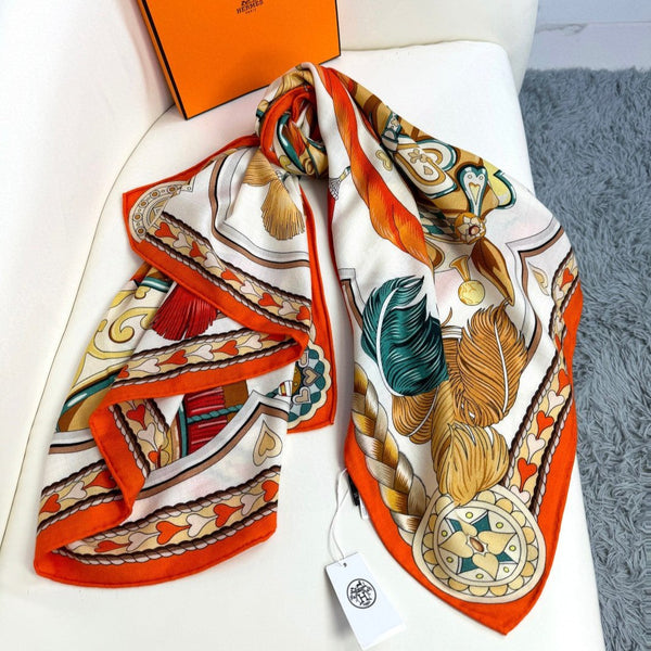 Harnais De Coeur Scarf 135 CM In Orange Colorful Cashmere And Silk 381092