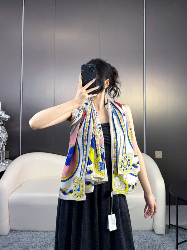 Harnais De Coeur Scarf 135 CM In Pink Colorful Cashmere And Silk 381093