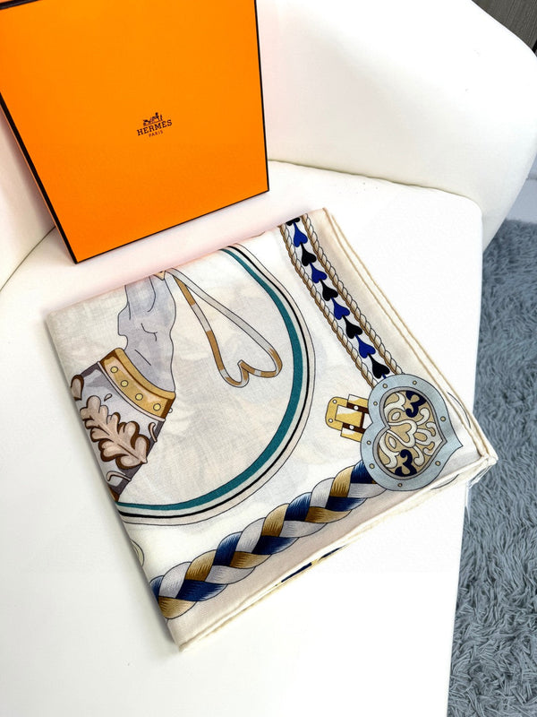 Harnais De Coeur Scarf 135 CM In White Colorful Cashmere And Silk 381094