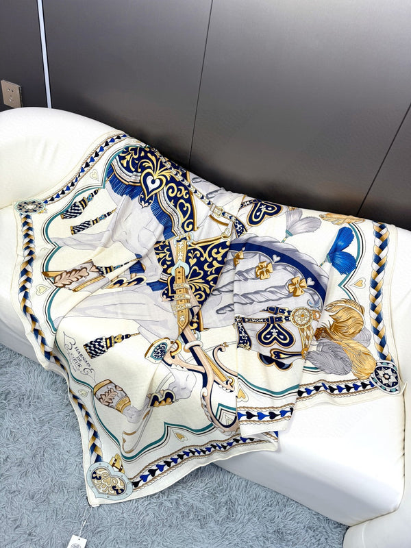 Harnais De Coeur Scarf 135 CM In White Colorful Cashmere And Silk 381094