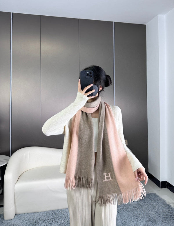 SCIARPA IN MAGLIA 180 IN CASHMERE GRIGIO MISTO ROSA CHIARO