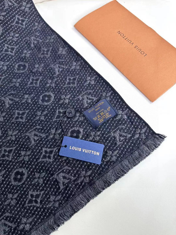SCIARPA 180 CM IN CASHMERE MONOGRAM CLASSICO BLU DI PRUSSIA 396439