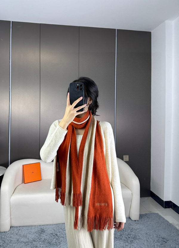 Scarf 180 CM In Red Mix White Khaki Green Cashmere 401087