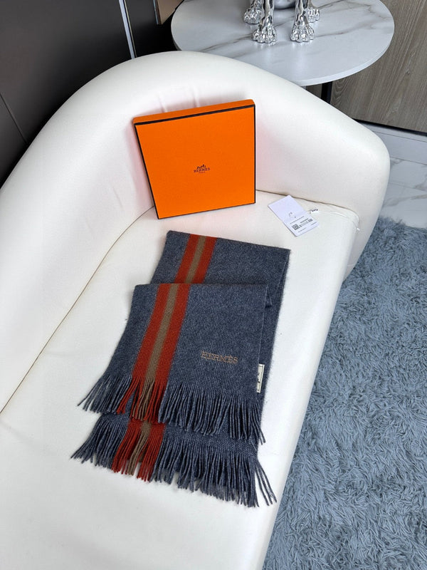 Scarf 180 CM In Charcoal Grey Mix Red Khaki Green Cashmere 401088