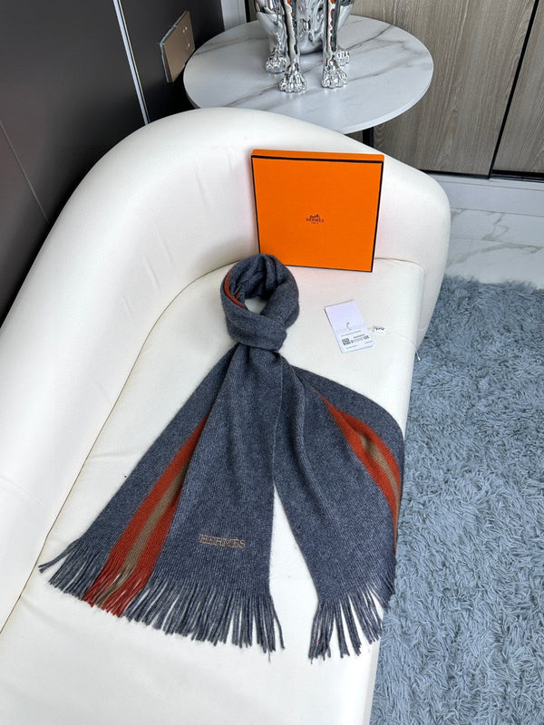 Scarf 180 CM In Charcoal Grey Mix Red Khaki Green Cashmere 401088